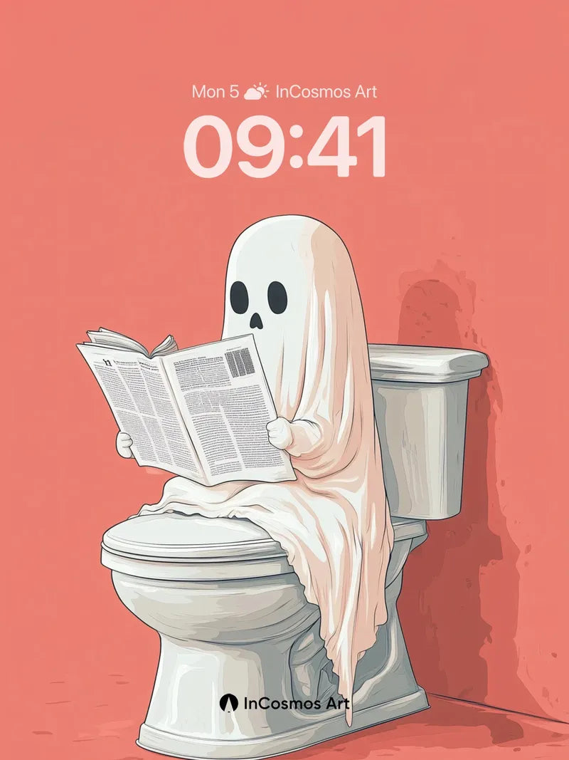Surreal Ghost Reading Wallpaper with Coral Backdrop