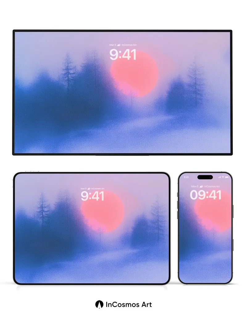 Fogbound Horizon Wallpaper with Crimson Sun