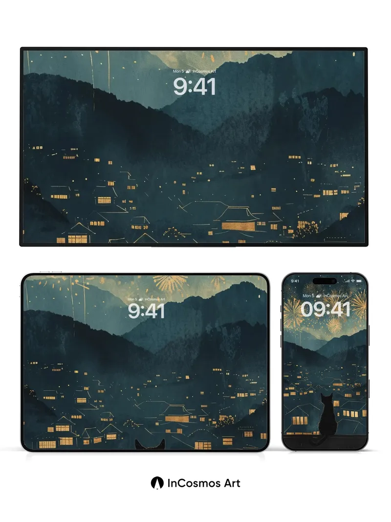 Nocturnal Wonder Wallpaper with Firework Sky