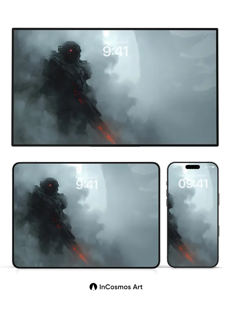 Shadowed Sentinel Wallpaper with Glowing Edge