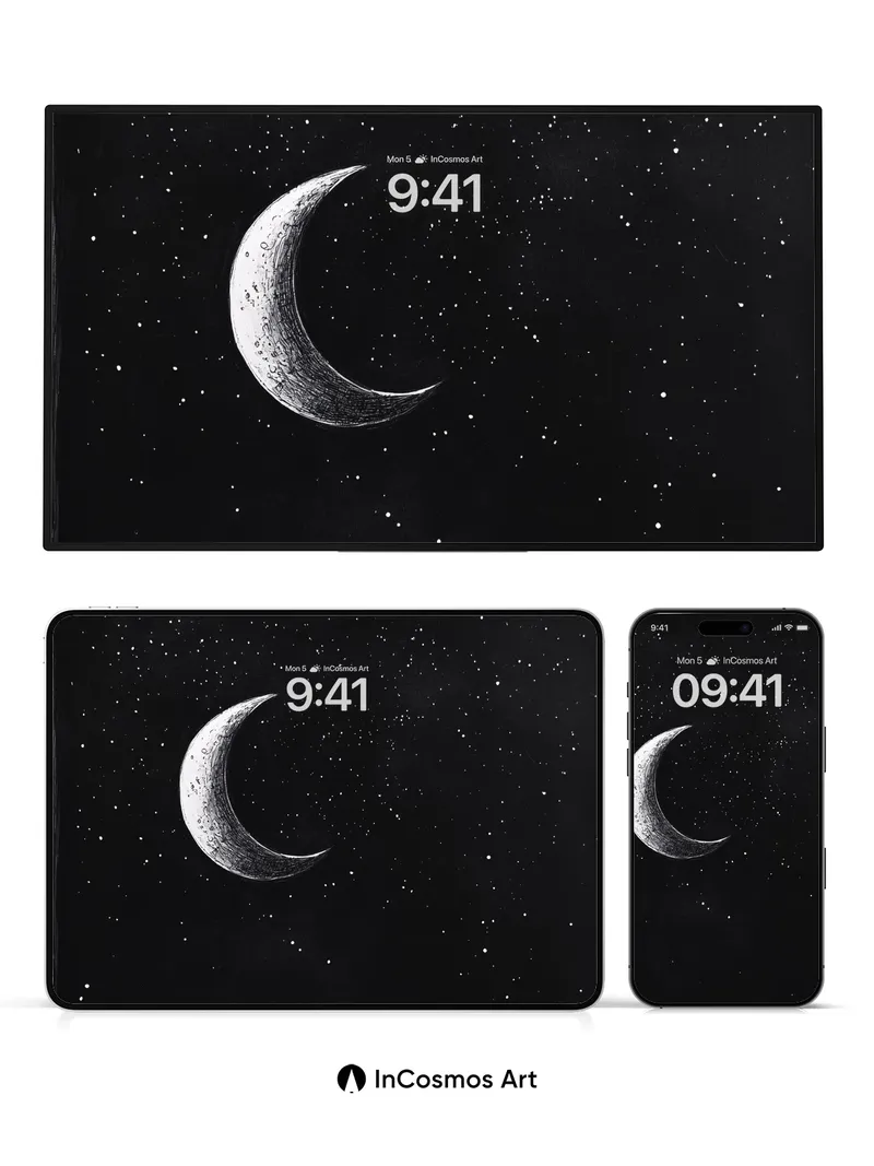 Silent Crescent Wallpaper with Starlit Veil