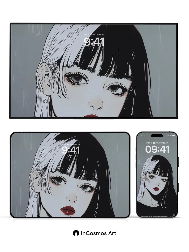 Monochrome Rainfall Wallpaper with Stark Contrast