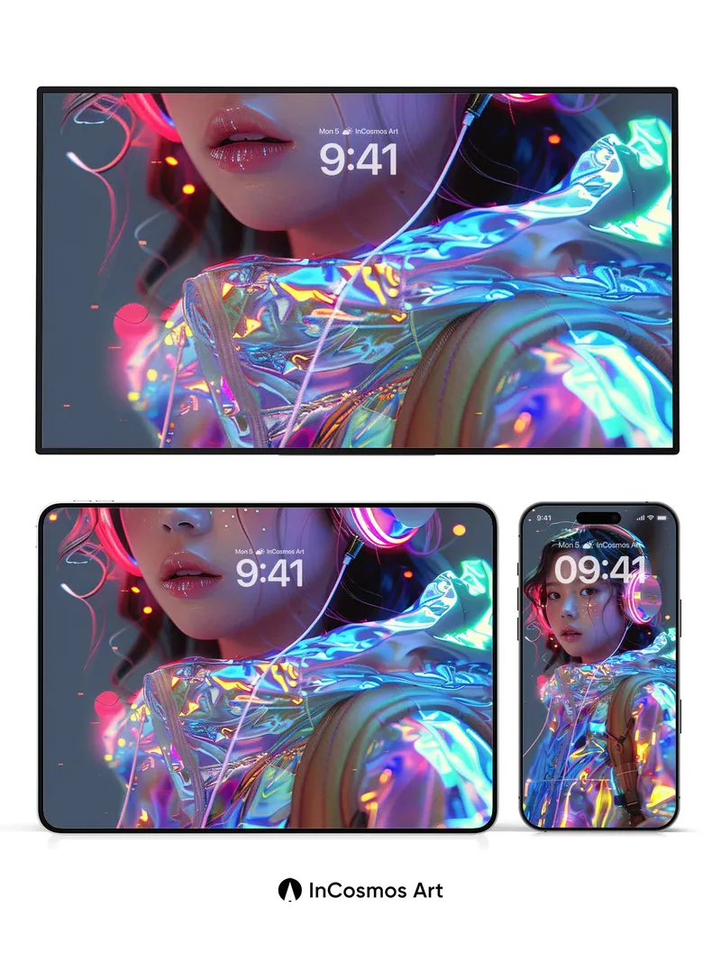 Neon Pulse Wallpaper with Holographic Reflections