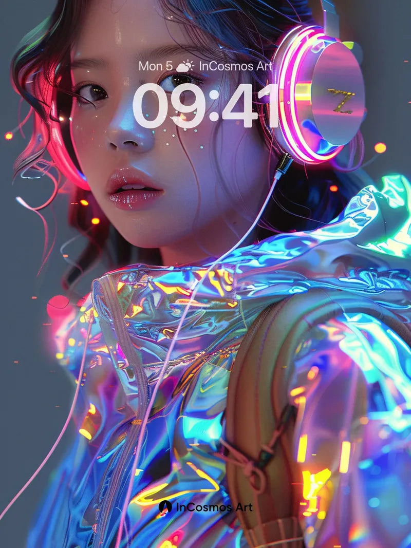 Neon Pulse Wallpaper with Holographic Reflections