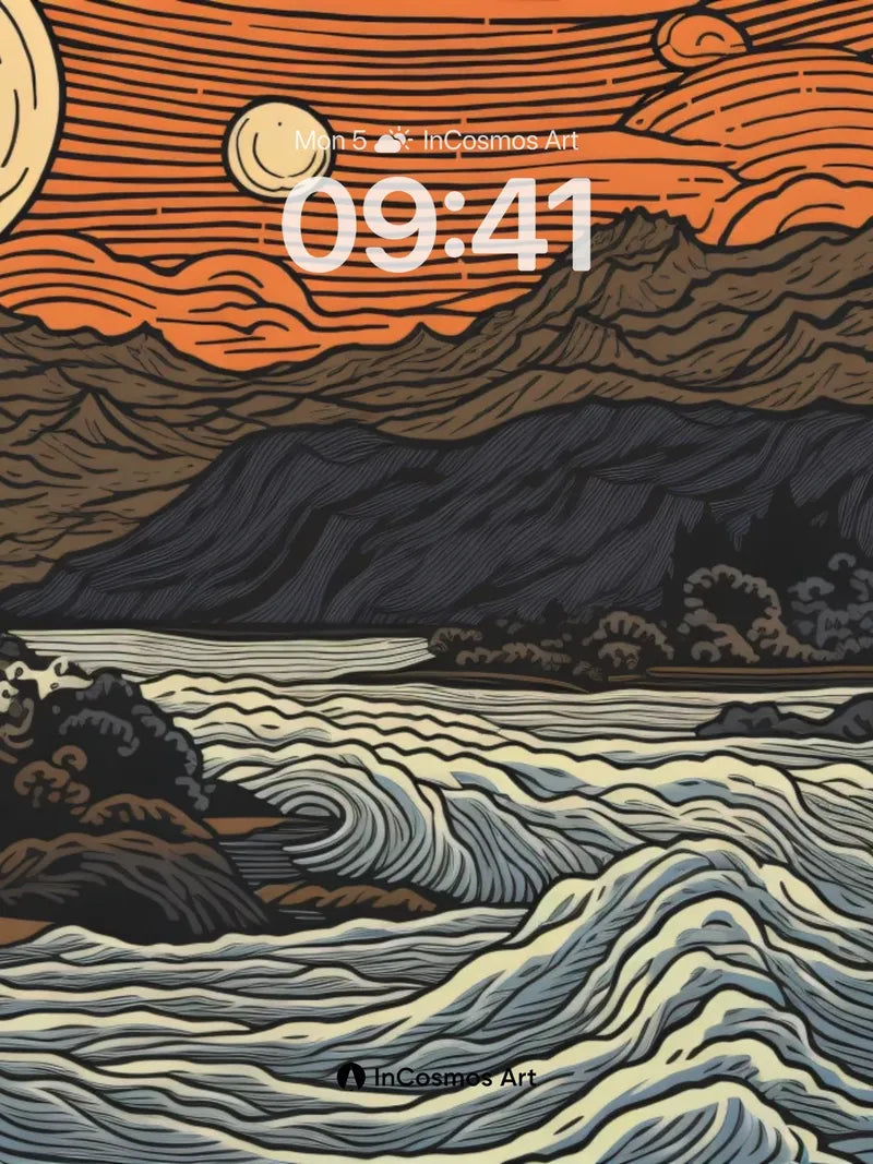 Crimson Horizon Wallpaper with Whispering Waves