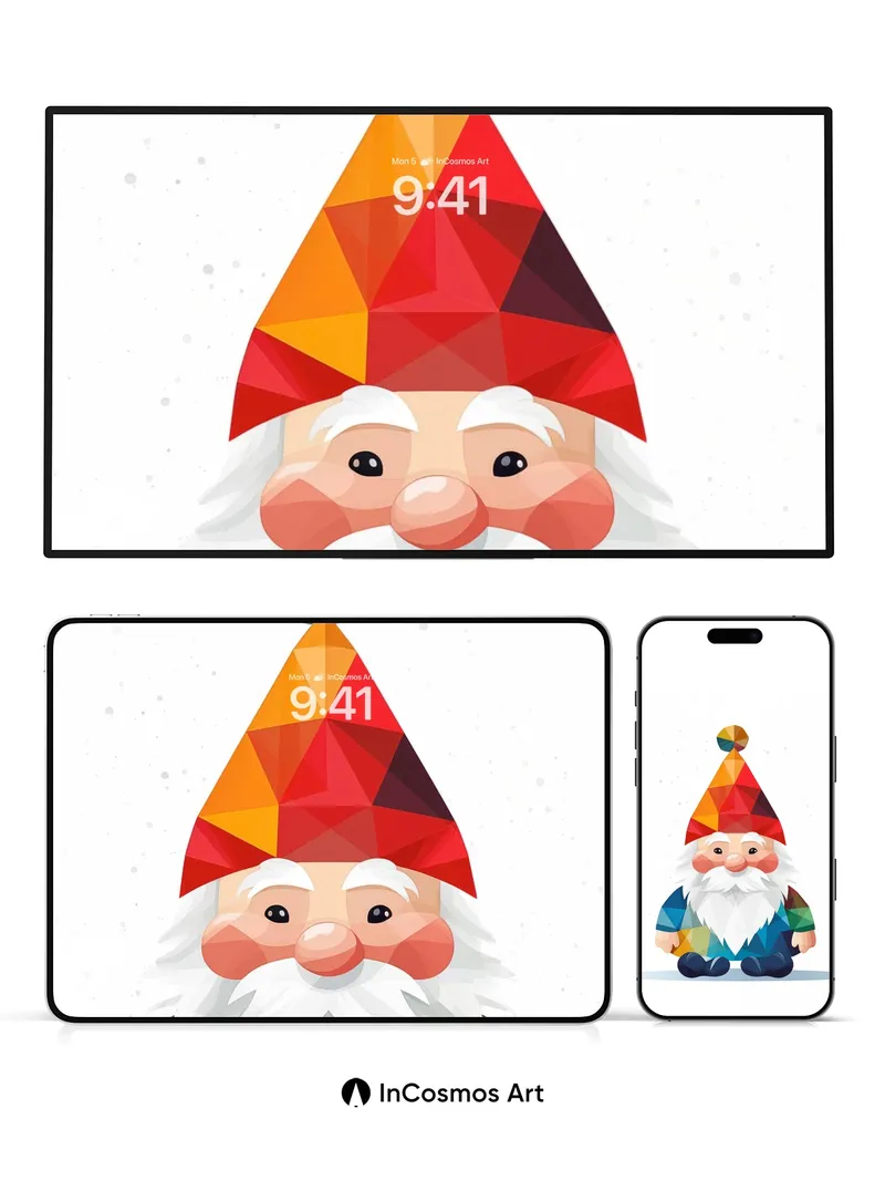 Geometric Gnome Wallpaper with Faceted Charm