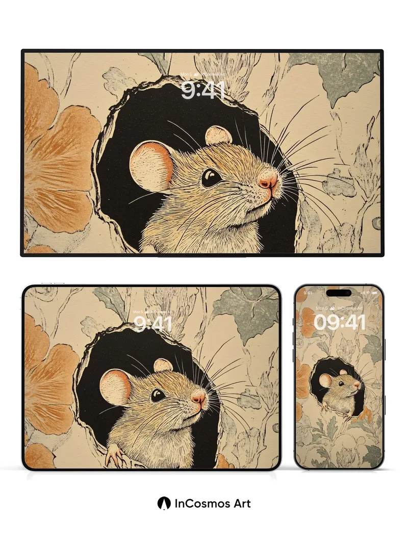 Whispering Mouse Wallpaper with Floral Veil