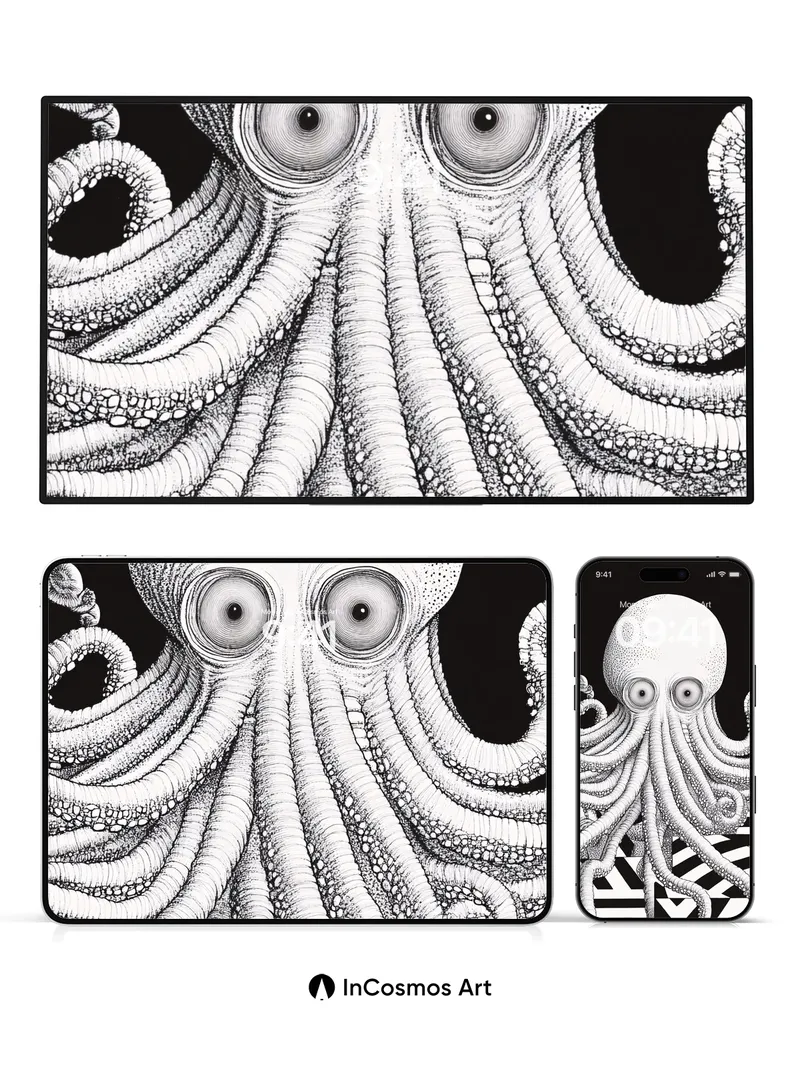 Surreal Octopus Wallpaper with Geometric Depth