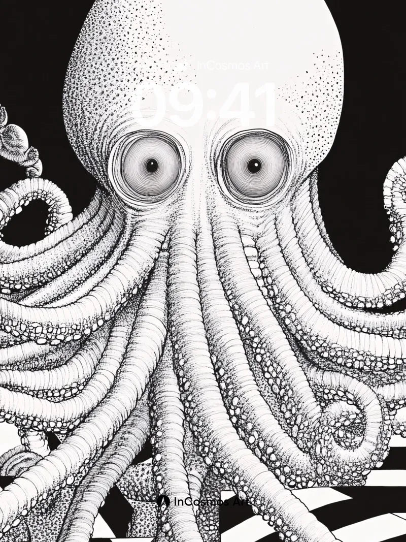 Surreal Octopus Wallpaper with Geometric Depth