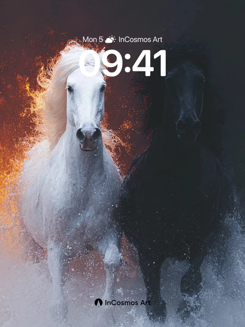 Flame and Shadow Wallpaper with Storm-Horse Duality