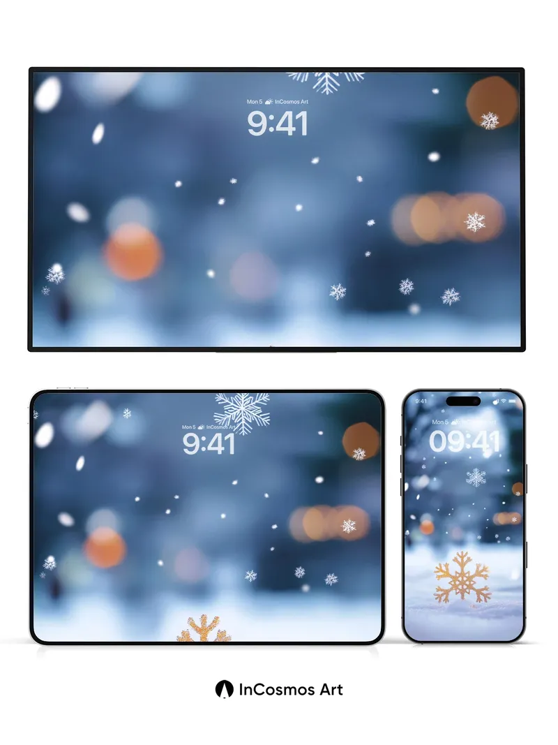 Golden Frost Wallpaper with Falling Snowflakes