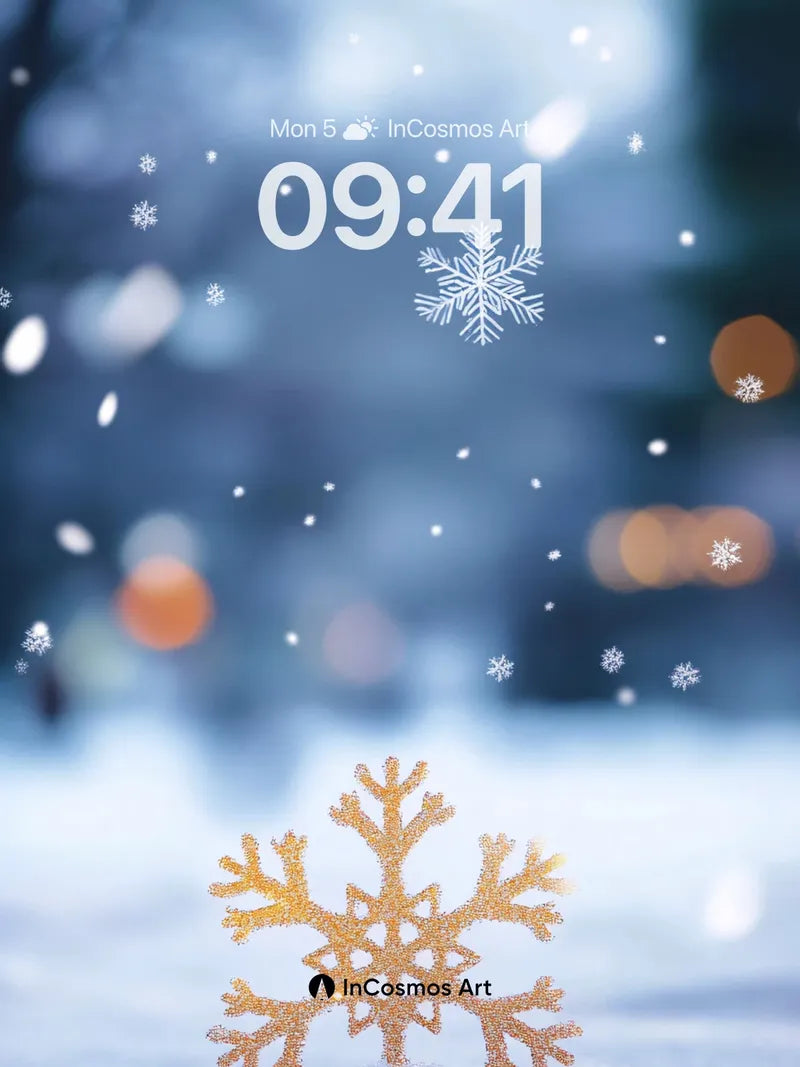 Golden Frost Wallpaper with Falling Snowflakes