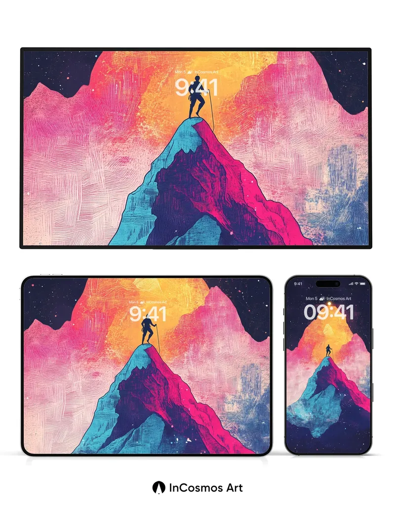 Cosmic Ascent Wallpaper with Neon Peaks