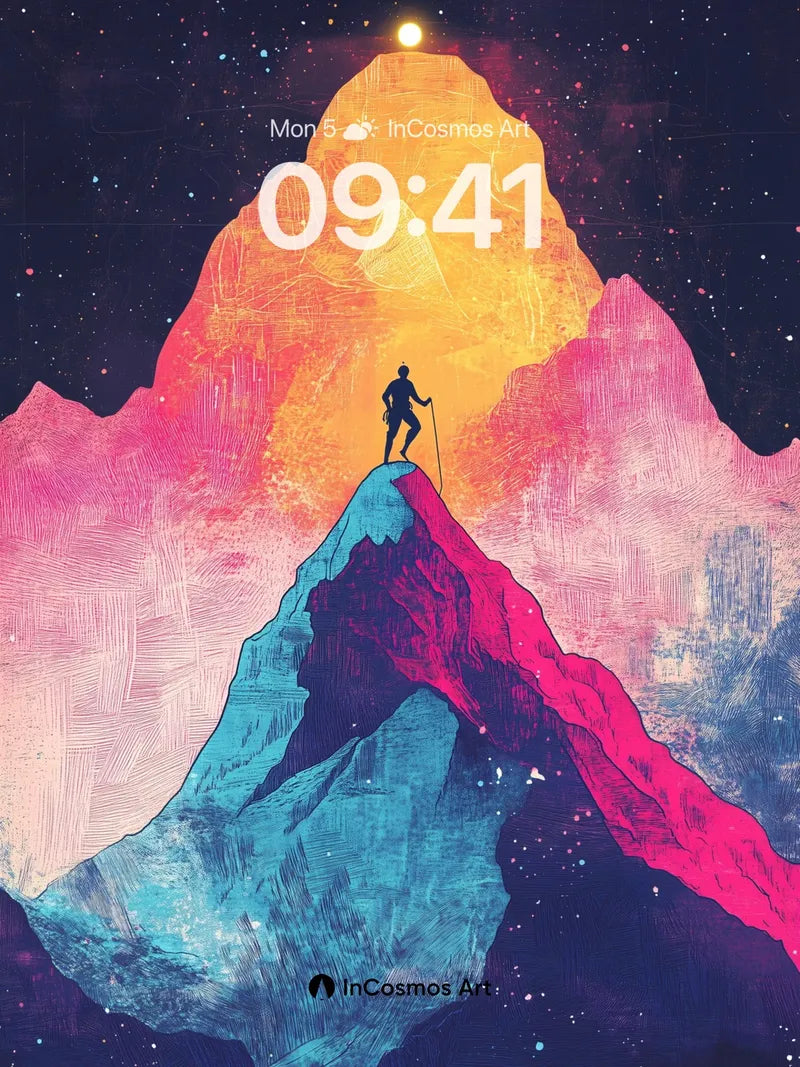 Cosmic Ascent Wallpaper with Neon Peaks