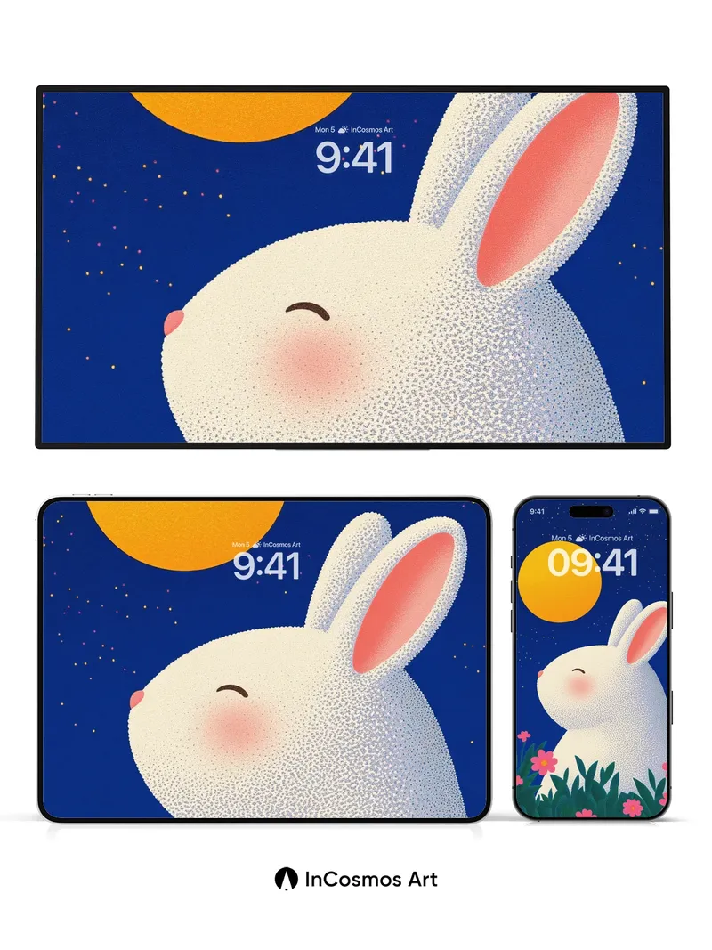 Starry Hush Rabbit Wallpaper with Moonlit Whispers