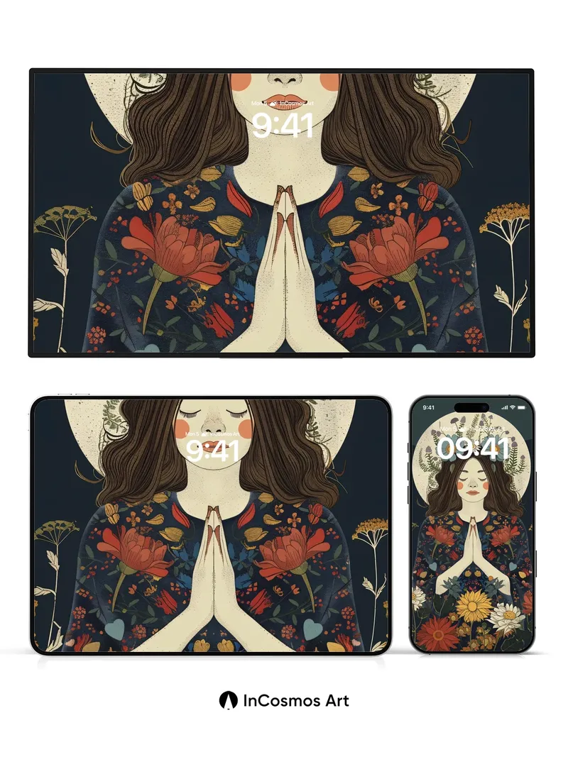 Serene Bloom Wallpaper with Floral Halo