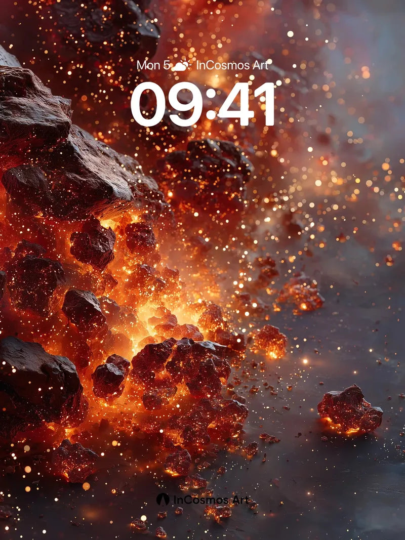 Incandescent Ember Wallpaper with Floating Fragments wallpaper for iPhone, iPad & Mac