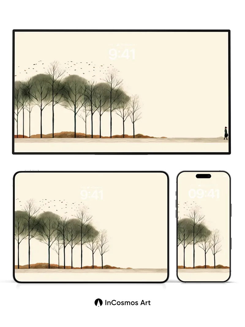 Serenity Grove Wallpaper with Distant Walker