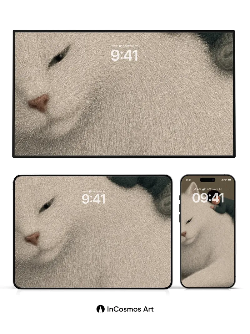 Serene Whispers Wallpaper with Giant Cat Embrace