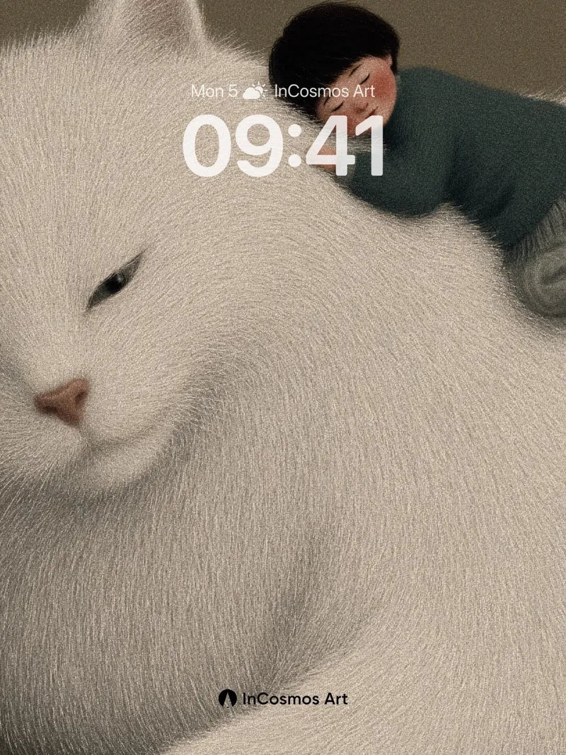 Serene Whispers Wallpaper with Giant Cat Embrace