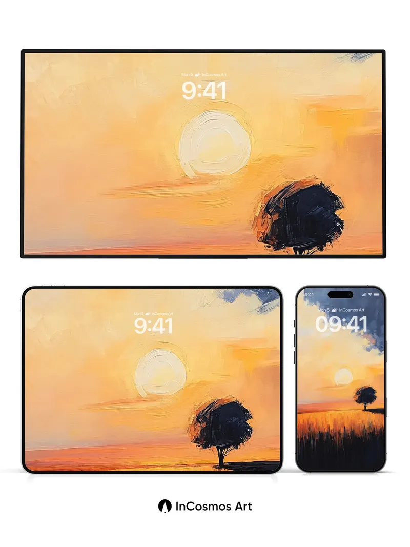 Golden Hush Wallpaper with Solitary Tree