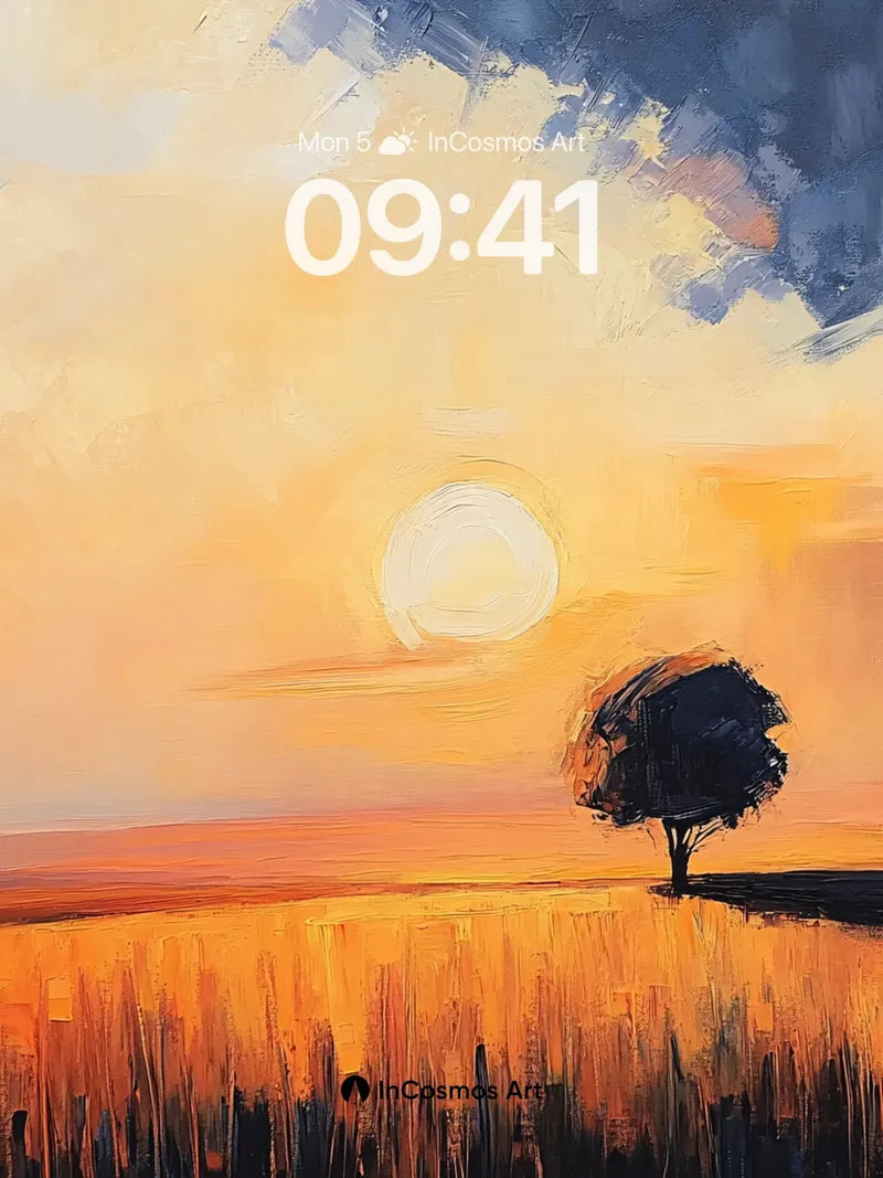 Golden Hush Wallpaper with Solitary Tree