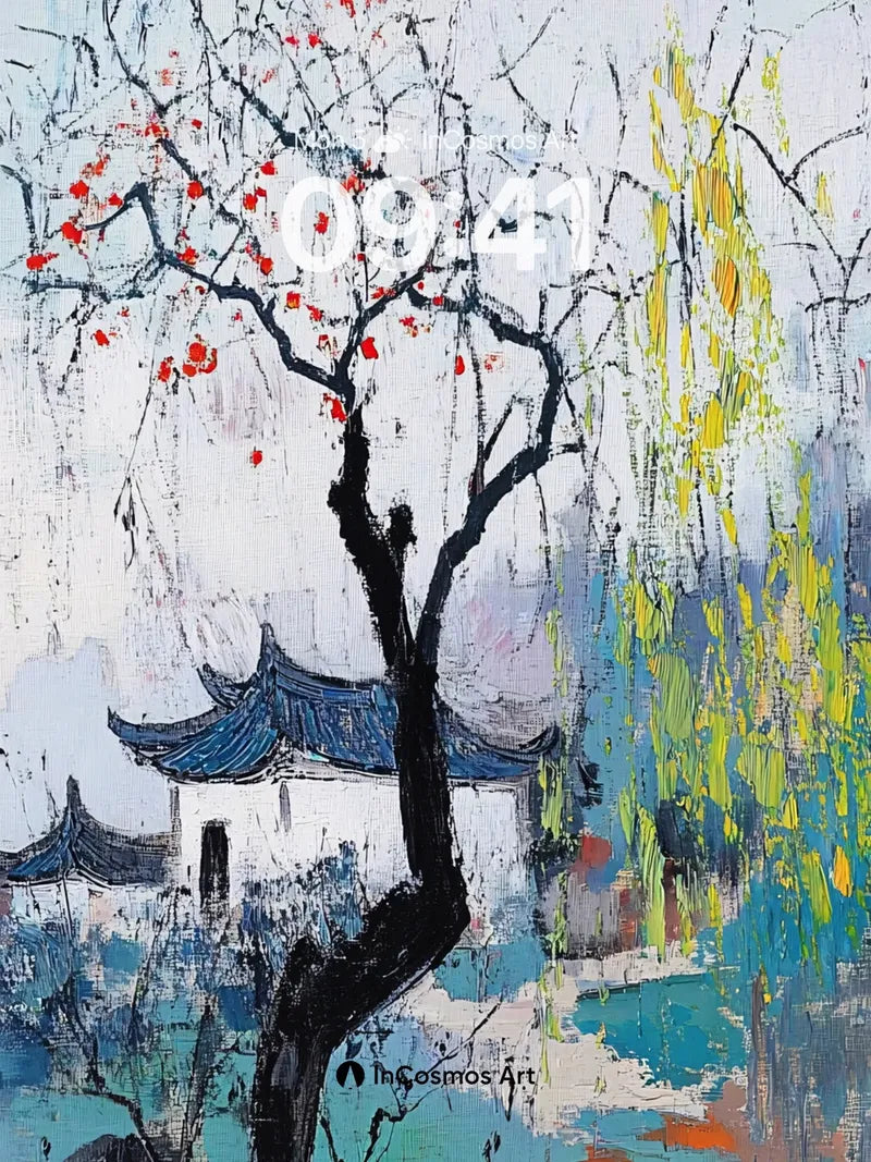 Serene Brushstroke Wallpaper with Ink-Tree Whispers