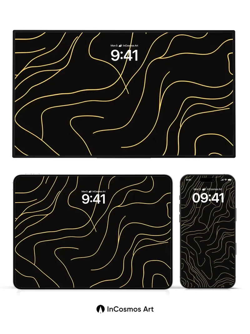 Golden Vein Wallpaper with Topographic Flow