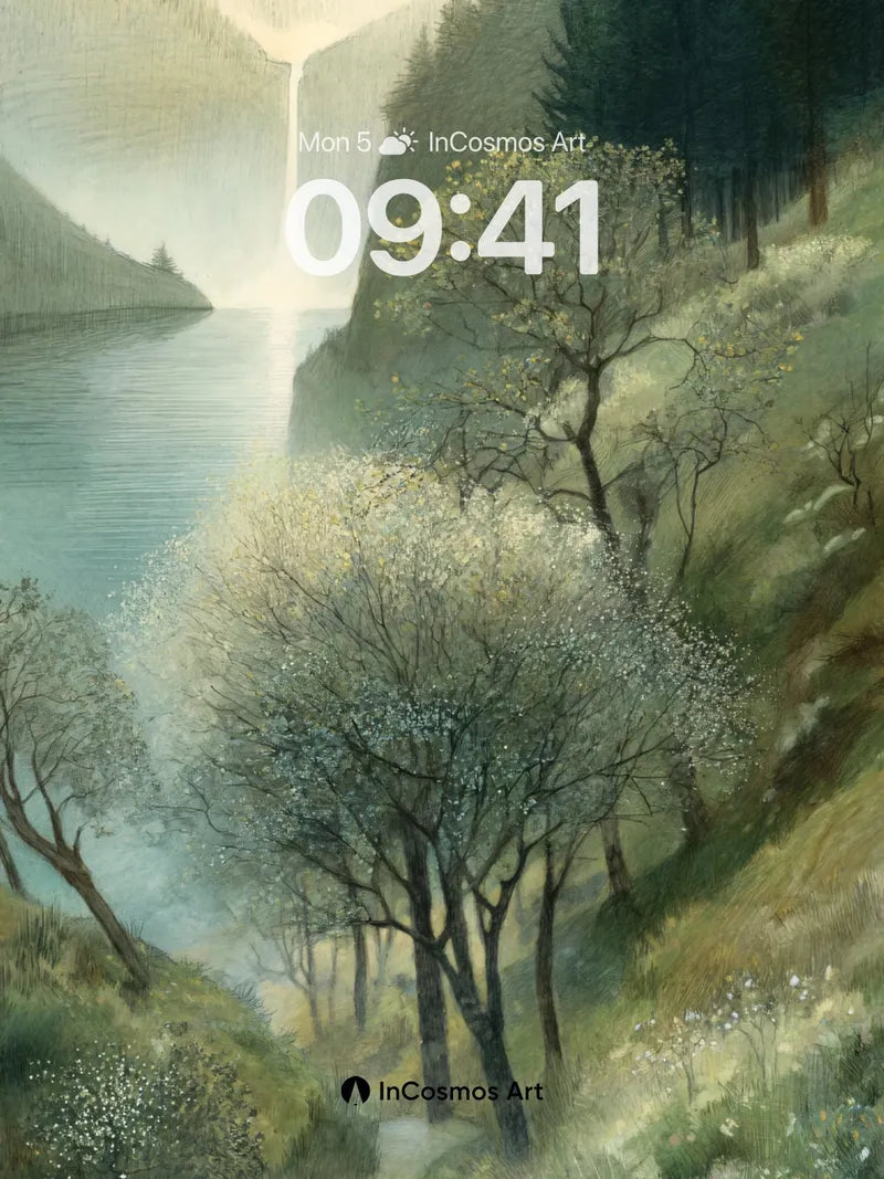Mist-Woven Valley Wallpaper with Whispering Trees wallpaper for iPhone, iPad & Mac