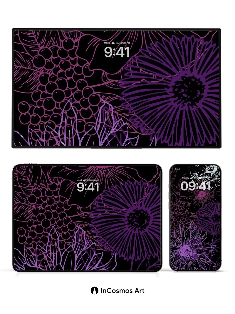 Nocturnal Bloom Wallpaper with Electric Veins