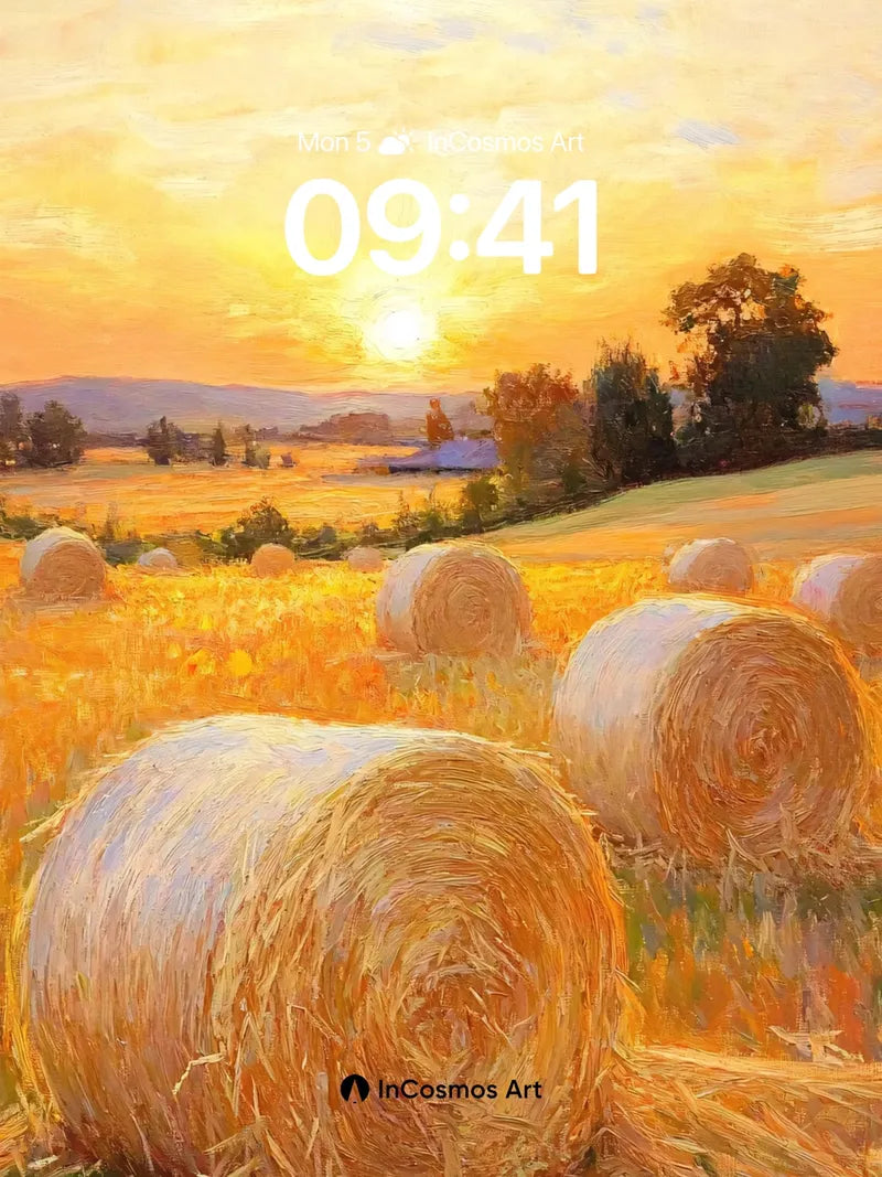 Golden Hush Wallpaper with Sunlit Hayrolls wallpaper for iPhone, iPad & Mac