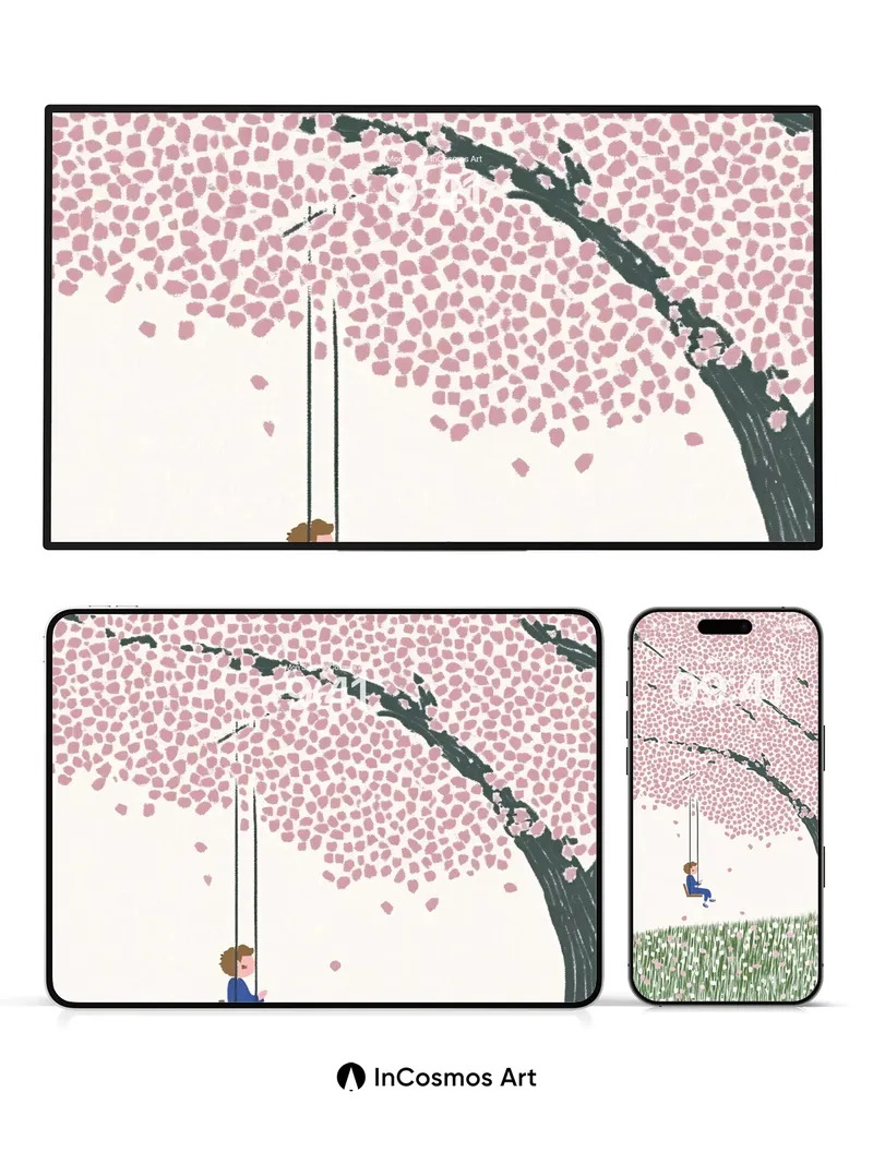 Serenity Swing Wallpaper with Cherry Canopy