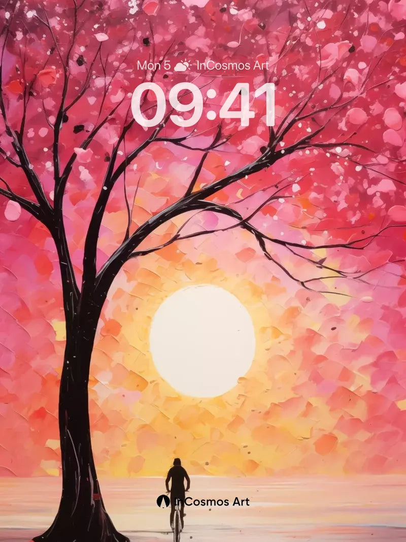 Surreal Sunset Wallpaper with Floating Petals