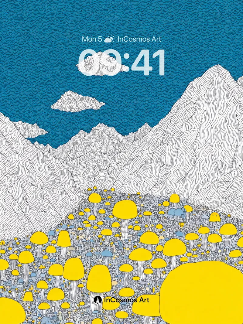 Surreal Fungal Valley Wallpaper with Mountain Echoes wallpaper for iPhone, iPad & Mac