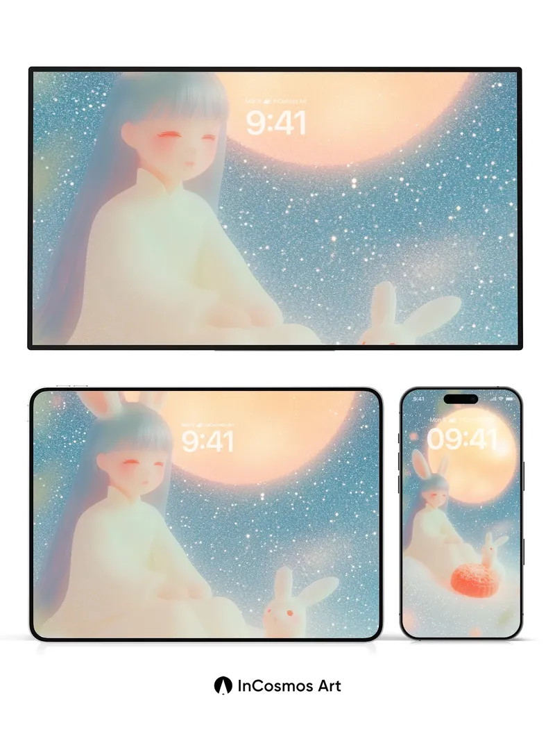 Lunar Hush Wallpaper with Rabbit Moonlight