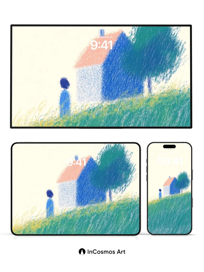 Whispering Hillside Wallpaper with Blue House Echo