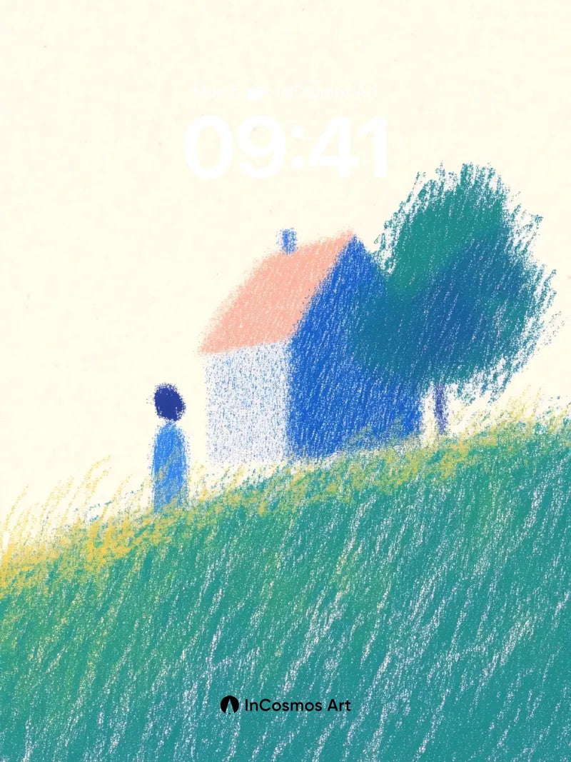Whispering Hillside Wallpaper with Blue House Echo