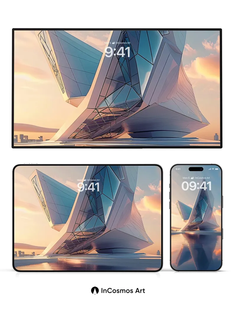 Futurist Prism Wallpaper with Liquid Reflections