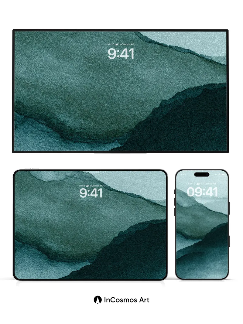 Mist-Cloaked Mountain Wallpaper in Teal Hush