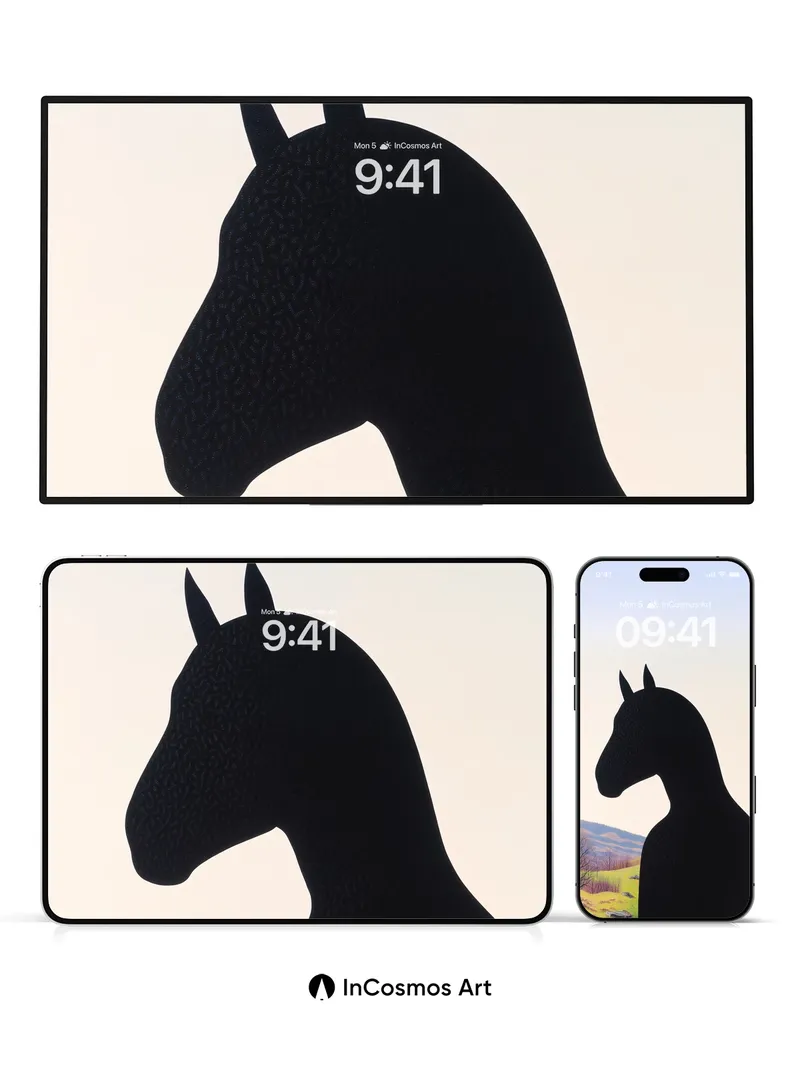 Silhouetted Equine Wallpaper with Mountain Hush