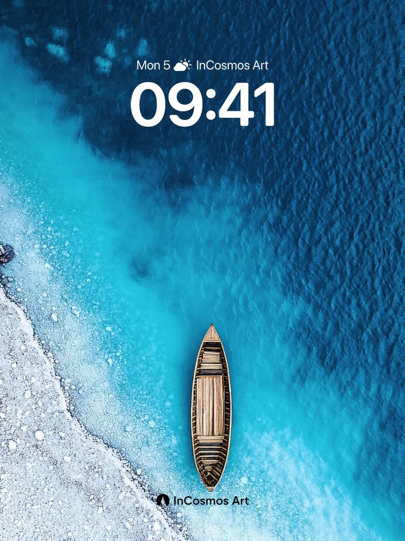 Serene Abyss Wallpaper with Wooden Boat Drift