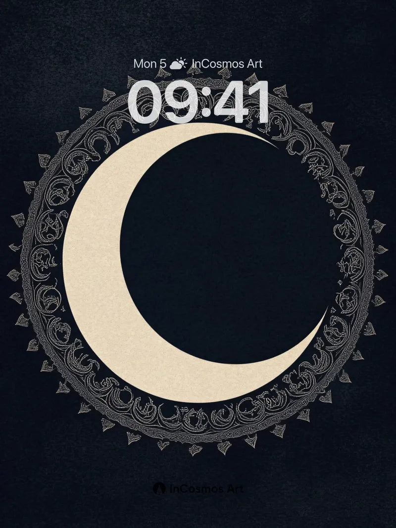 Nocturnal Crescent Wallpaper with Embroidered Circles