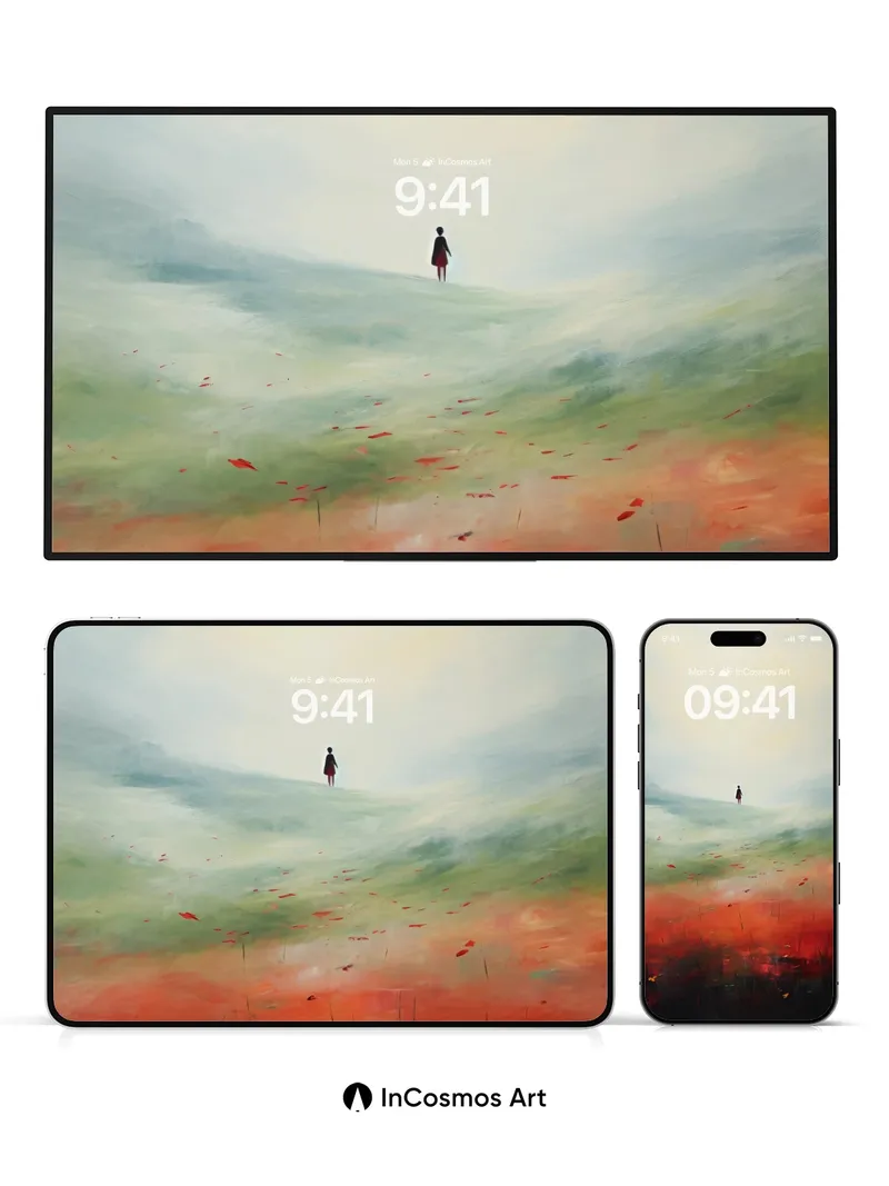 Solitary Horizon Wallpaper with Crimson Fields