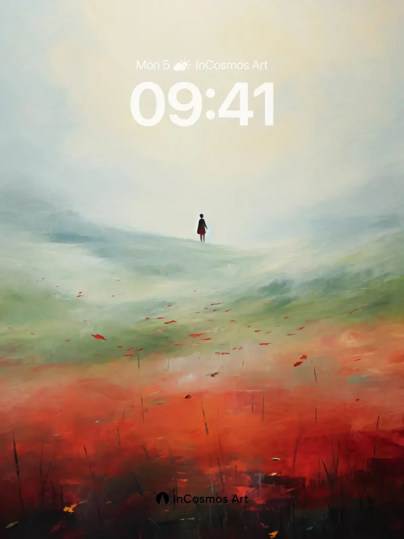 Solitary Horizon Wallpaper with Crimson Fields