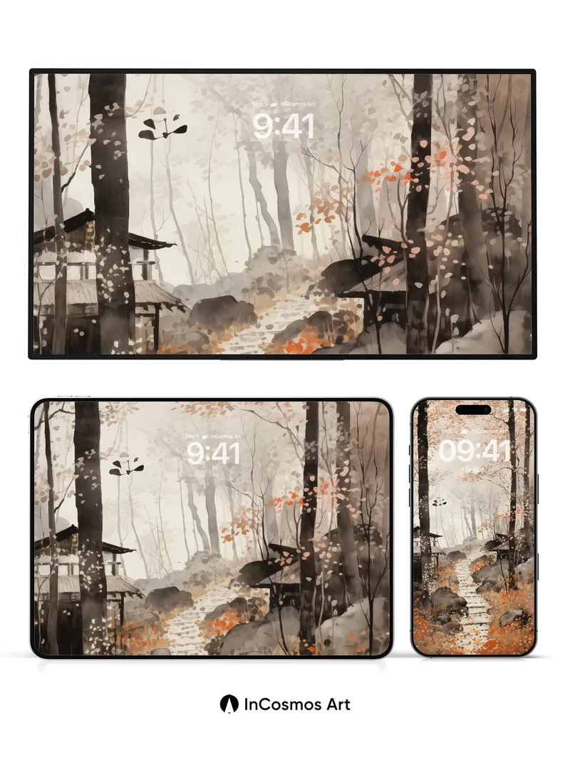 Autumn Whispers Wallpaper with Stone Path