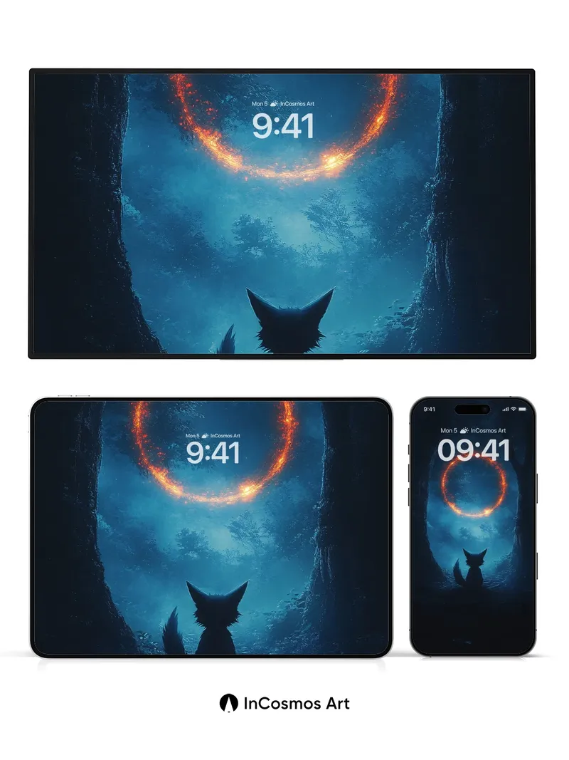 Whispering Ember Wallpaper with Fox Silhouette