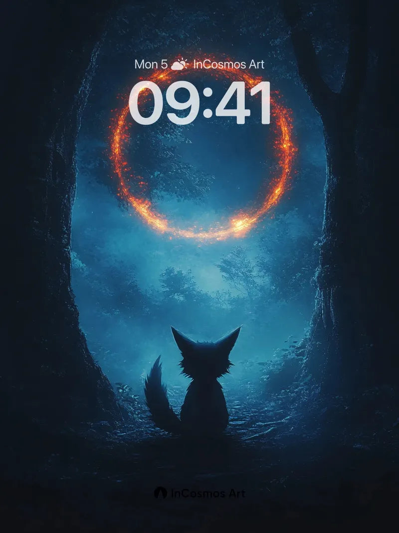 Whispering Ember Wallpaper with Fox Silhouette