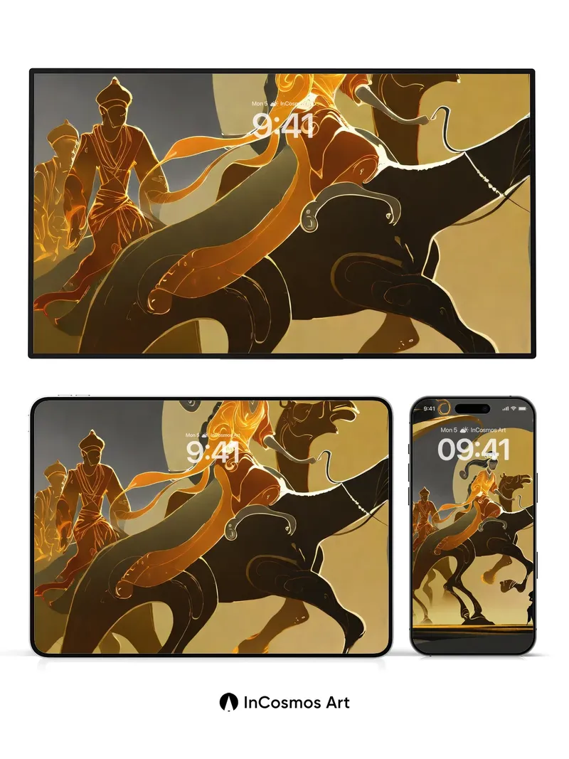 Golden Shadow Wallpaper with Moonlit Ride