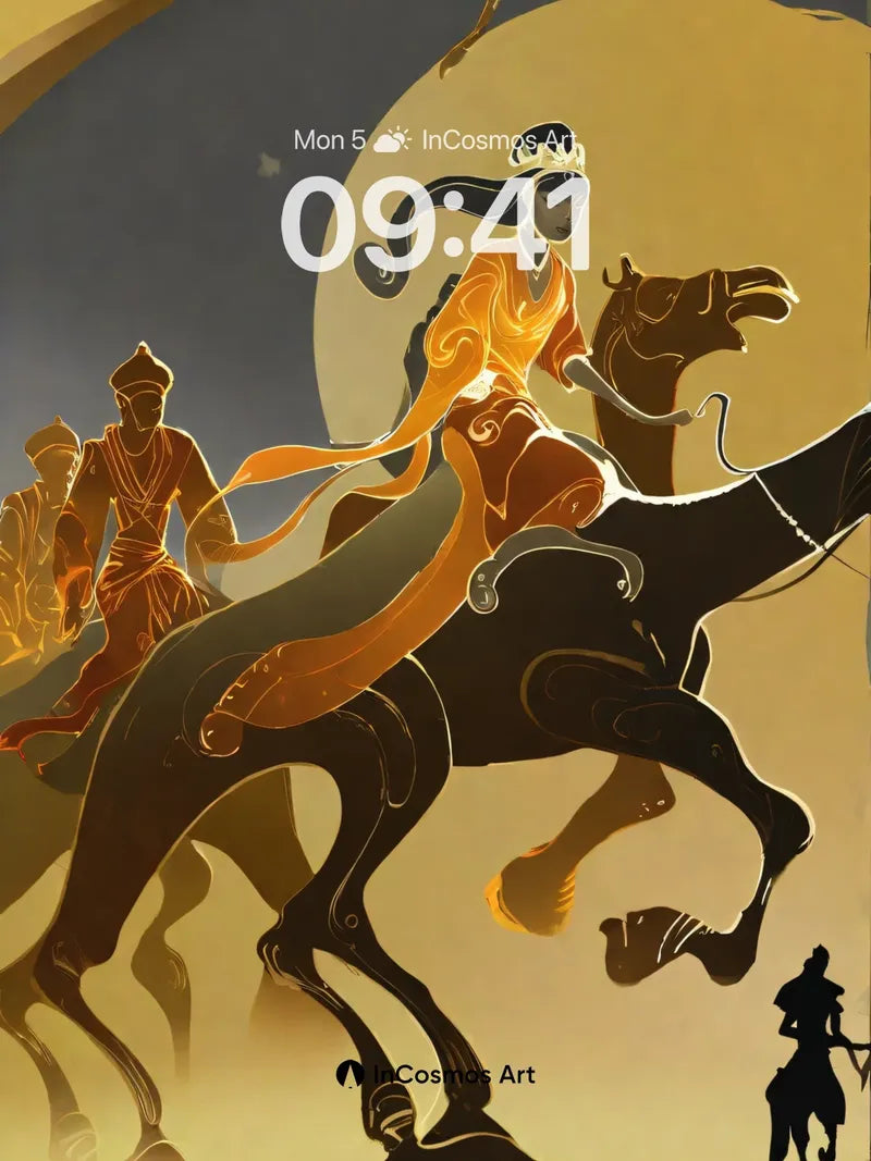 Golden Shadow Wallpaper with Moonlit Ride