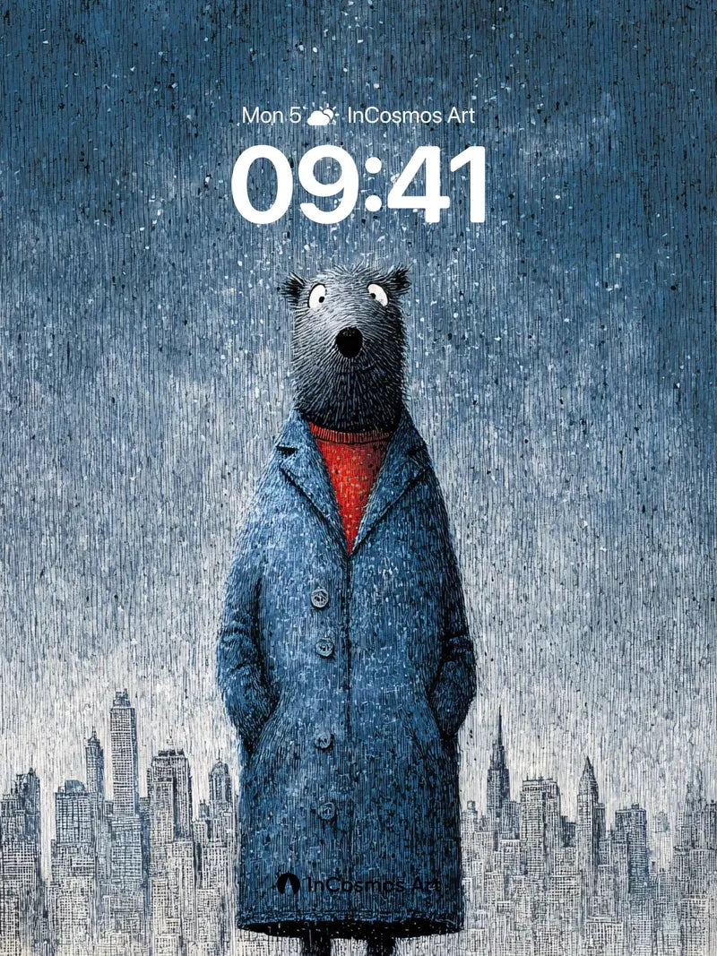 Lonely Bear Wallpaper in Rain-Soaked City